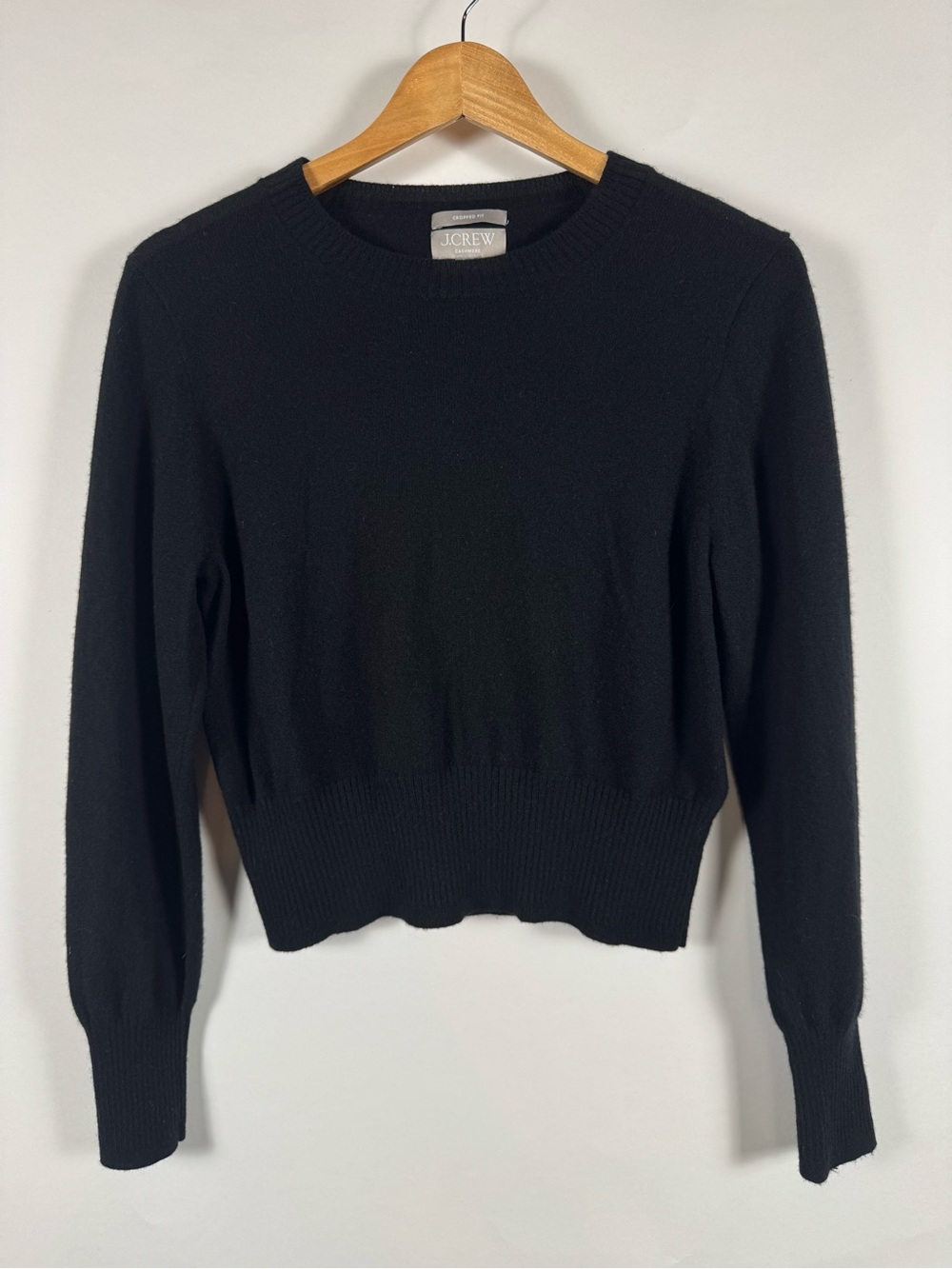 J. Crew Black Cashmere Sweater Cropped Crewneck Classic Quiet Luxury Soft Large